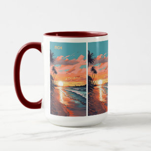 Custom Monogram Tropical Beach Sunset Mug