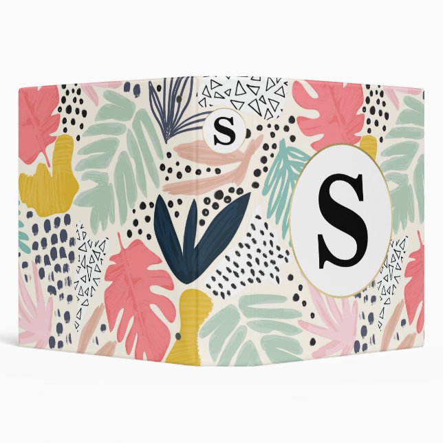 Custom Monogram Tropical Collage Pattern Binder (Background)