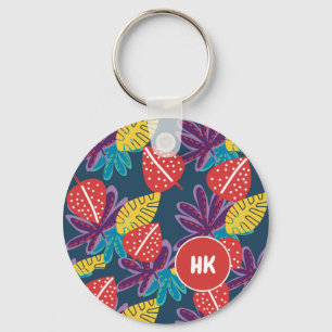 Custom monogram tropical floral hawaii exotic keychain