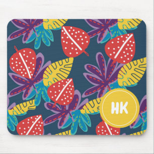 Custom monogram tropical floral hawaii exotic  mouse pad