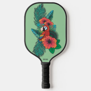 Custom Monogram Tropical Parrot Pickleball Paddle