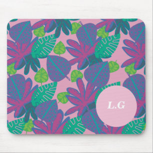 Custom monogram tropical pink colourful modern mouse pad