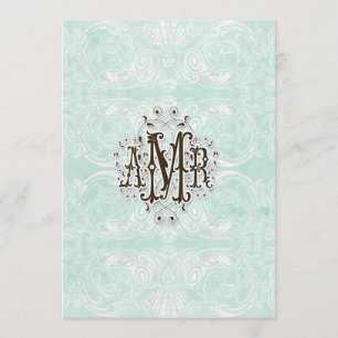 Custom Monogram Vintage Damask Lace Look Aqua Blue Menu