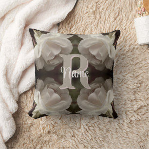 Custom Monogram Vintage Roses Personalized Throw Pillow