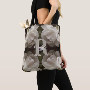 Custom Monogram Vintage Roses Personalized Tote Bag