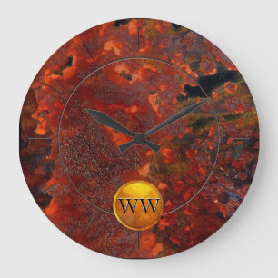 Custom Monogram Vintage Rust and Gold Steampunk Large Clock