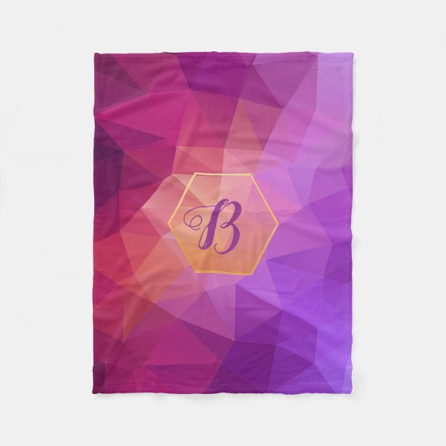Custom monogram violet and purple graphic pattern fleece blanket (Front)