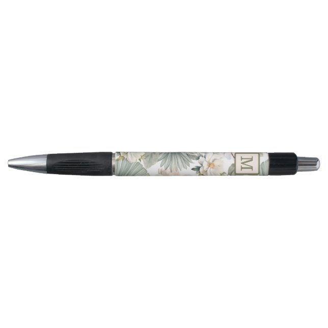 Custom Monogram Watercolor Floral Pen (Front)