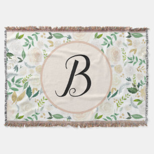 Custom Monogram Watercolor Green Ivy Floral Bloom Throw Blanket