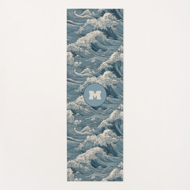 Custom Monogram Waves Pattern Yoga Mat (Front)