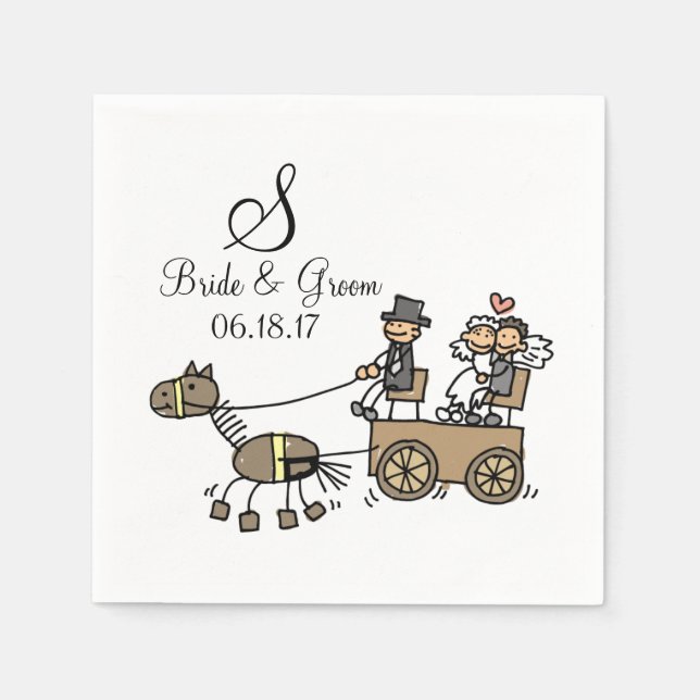 Custom Monogram Wedding Horse Drawn Carriage Napkin (Front)