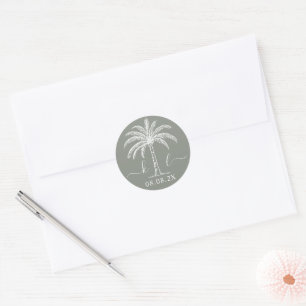 Custom Monogram Wedding Logo Palm Tree Classic Round Sticker