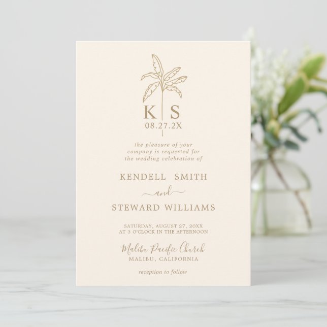 Custom Monogram Wedding Logo Palm Tree Invitation (Standing Front)