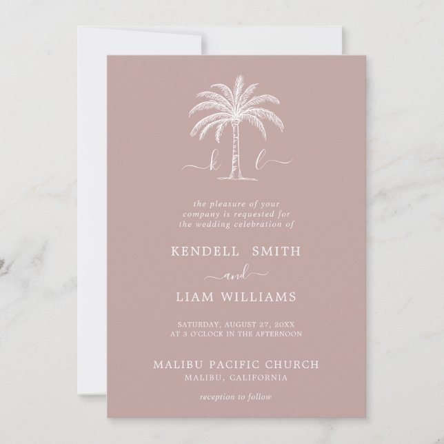 Custom Monogram Wedding Logo Palm Tree Invitation (Front)