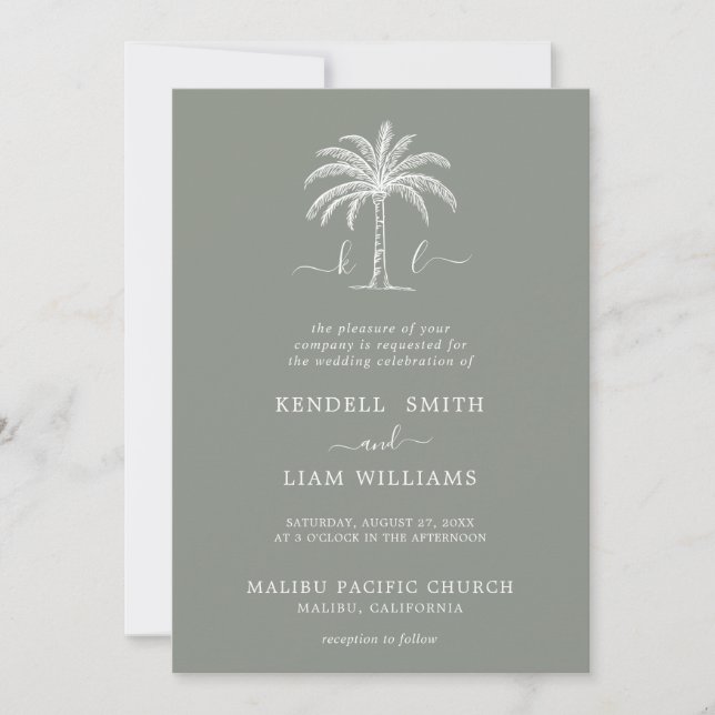 Custom Monogram Wedding Logo Palm Tree Invitation (Front)