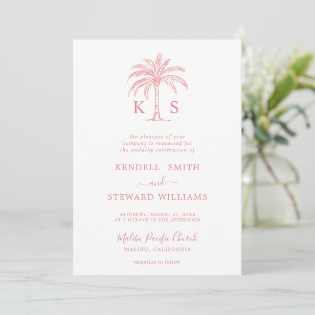 Custom Monogram Wedding Logo Palm Tree Invitation (Standing Front)