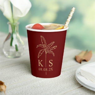 Custom Monogram Wedding Logo Palm Tree Paper Cups