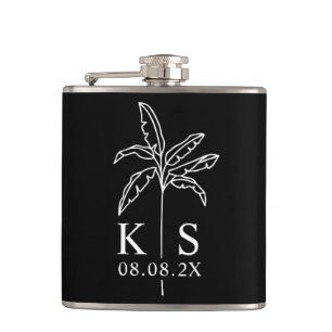 Custom Monogram Wedding Logo Palm Tree Tote Bag Fl Hip Flask
