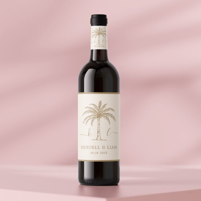 Custom Monogram Wedding Logo Palm Tree Wine Label (Creator Uploaded)