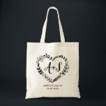 Custom Monogram Wedding Logo With Heart Wreath Tote Bag<br><div class="desc">Custom Monogram Wedding Logo With Heart Wreath ,  Save The Date</div>
