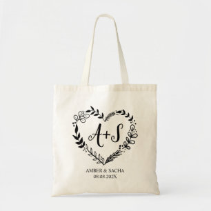 Custom Monogram Wedding Logo With Heart Wreath Tote Bag