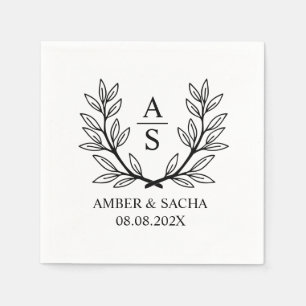 Custom Monogram Wedding Logo With Wreath Napkin