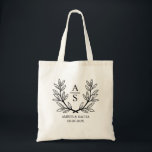 Custom Monogram Wedding Logo With Wreath Tote Bag<br><div class="desc">Custom Monogram Wedding Logo With Wreath ,  Save The Date</div>
