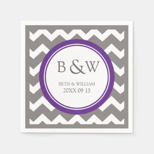 Custom Monogram Wedding Napkin Plum Grey Chevron