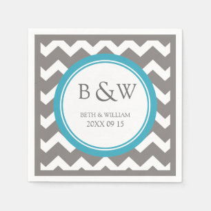 Custom Monogram Wedding Napkin Teal Grey Chevron