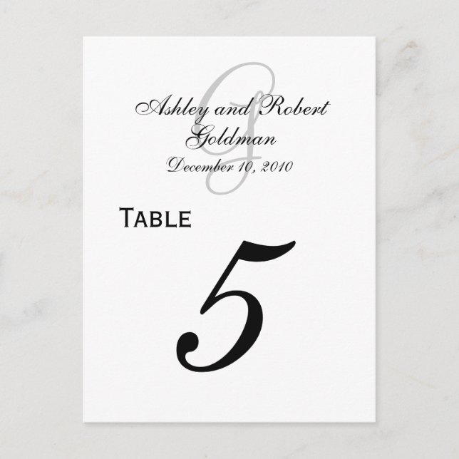 Custom Monogram Wedding Table Number Cards (Front)