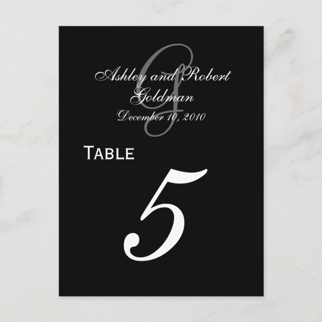Custom Monogram Wedding Table Number Cards 2 (Front)