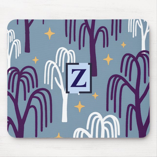 Custom Monogram Willow Tree Blue Mouse Pad (Front)