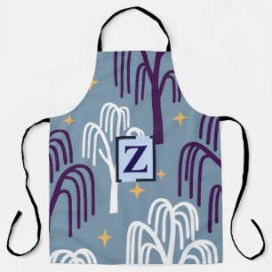 Custom Monogram Willow Tree Pattern Blue Apron