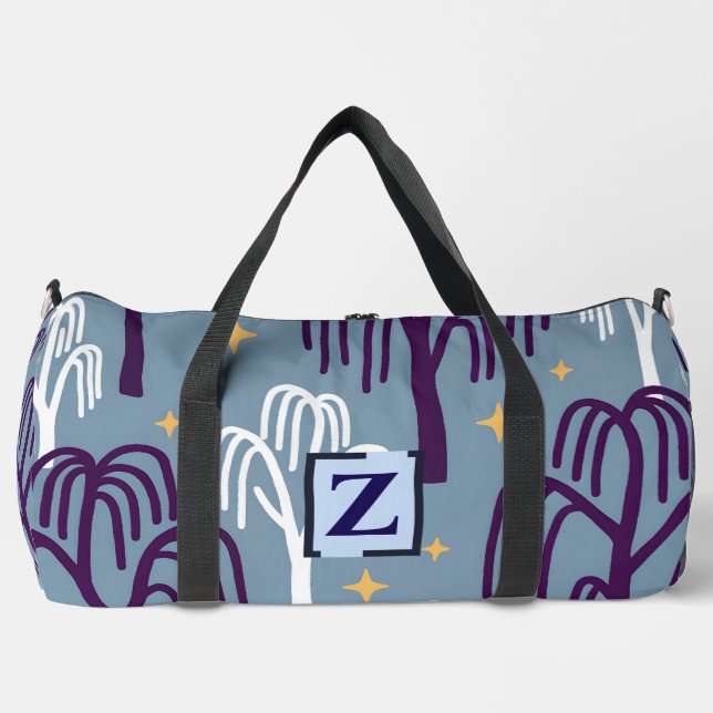 Custom Monogram Willow Tree Pattern Large  Duffle Bag (Front)