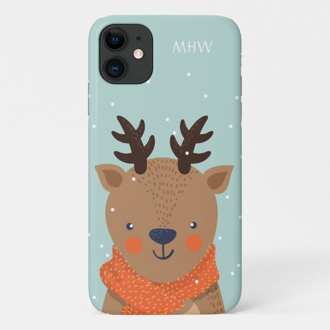 Custom monogram Winter Deer phone cases (Back)