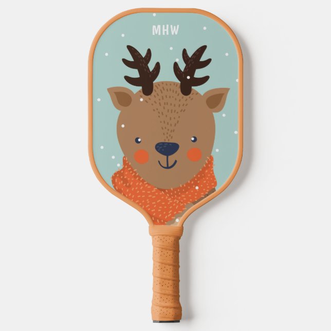 Custom monogram Winter Deer Pickleball Paddle (Front)