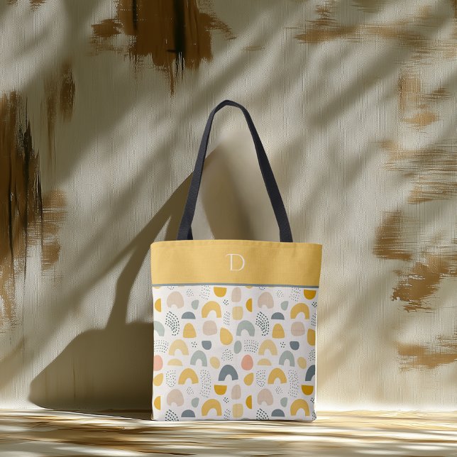 Custom Monogram with Abstract Arch Pattern Modern Tote Bag (Creator Uploaded)