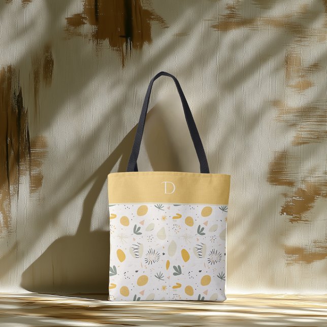 Custom Monogram with Abstract Botanical Pattern Tote Bag (Creator Uploaded)