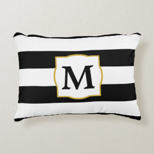 Custom Monogram with Black and White Stripes Accent Pillow