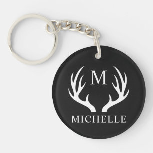 Custom Monogram with Black White Deer Antler Keychain