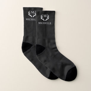 Custom Monogram with Black White Deer Antler Socks