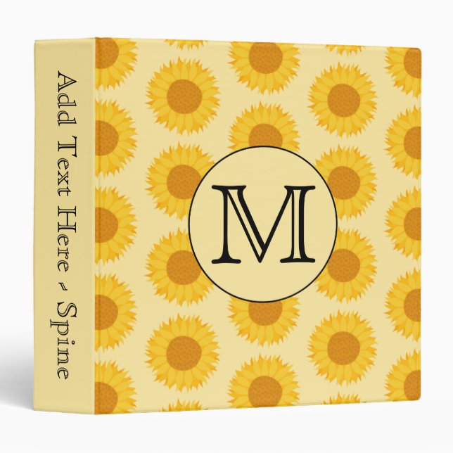 Custom Monogram, with Yellow Sunflowers. Binder (Front/Spine)