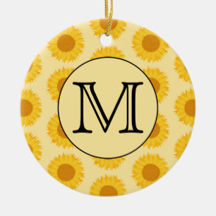 Custom Monogram, with Yellow Sunflowers. Ceramic Ornament