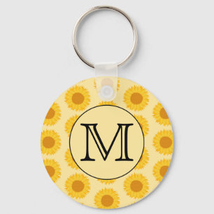 Custom Monogram, with Yellow Sunflowers. Keychain