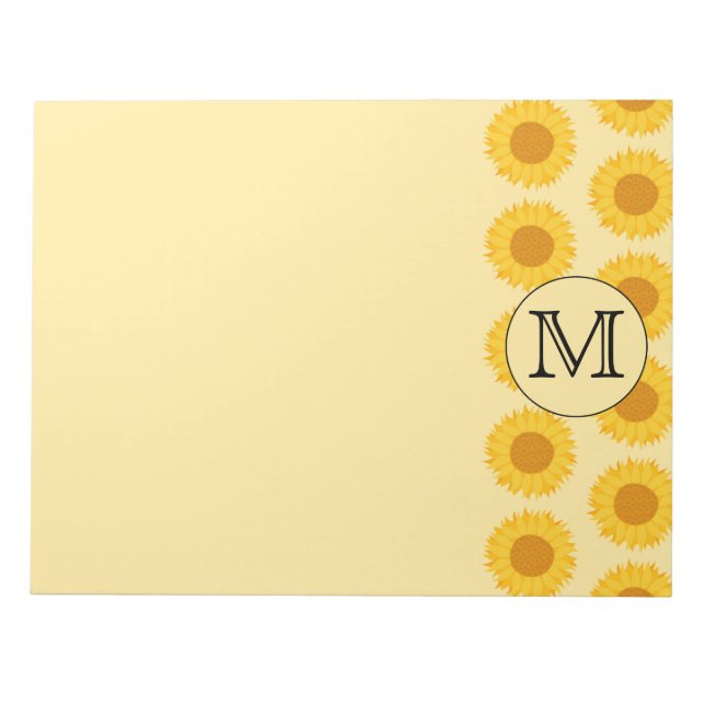 Custom Monogram, with Yellow Sunflowers. Notepad (Front)