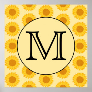 Custom Monogram, with Yellow Sunflowers. Poster