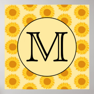 Custom Monogram, with Yellow Sunflowers. Poster