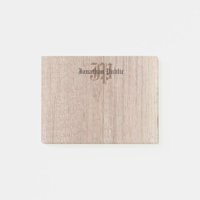 Custom Monogram Wood Look Old Script Template Post-it Notes (Front)