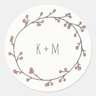 Custom Monogram Wreath of Berries Classic Round Sticker