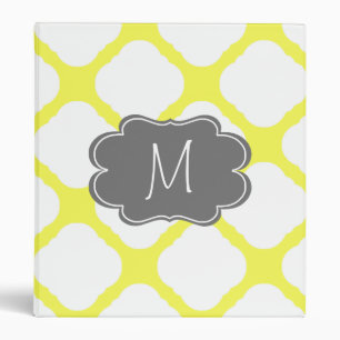 Custom Monogram Yellow and White Art Deco Pattern Binder